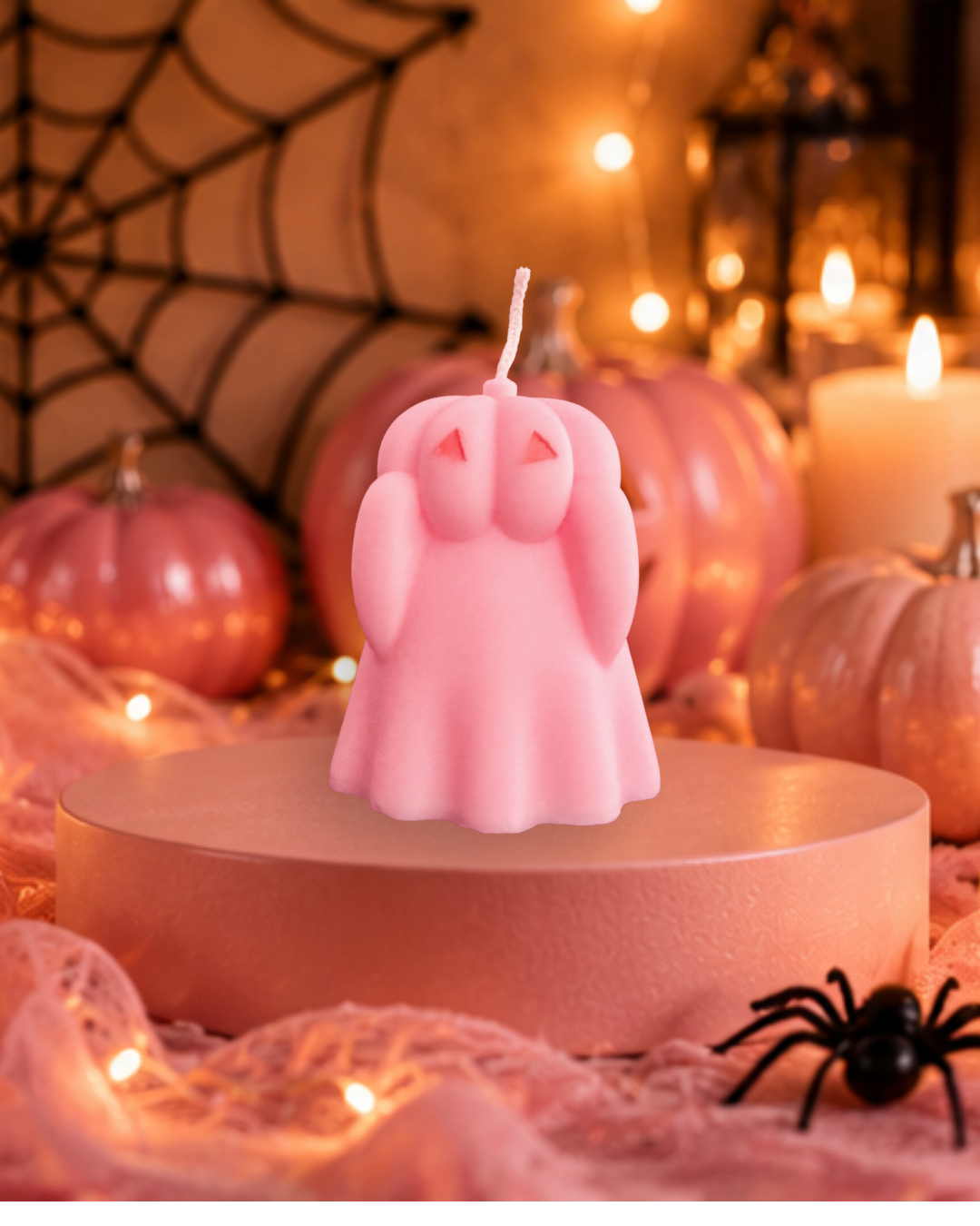 Peek-a-Boo Pumpkin Ghost Halloween Candle