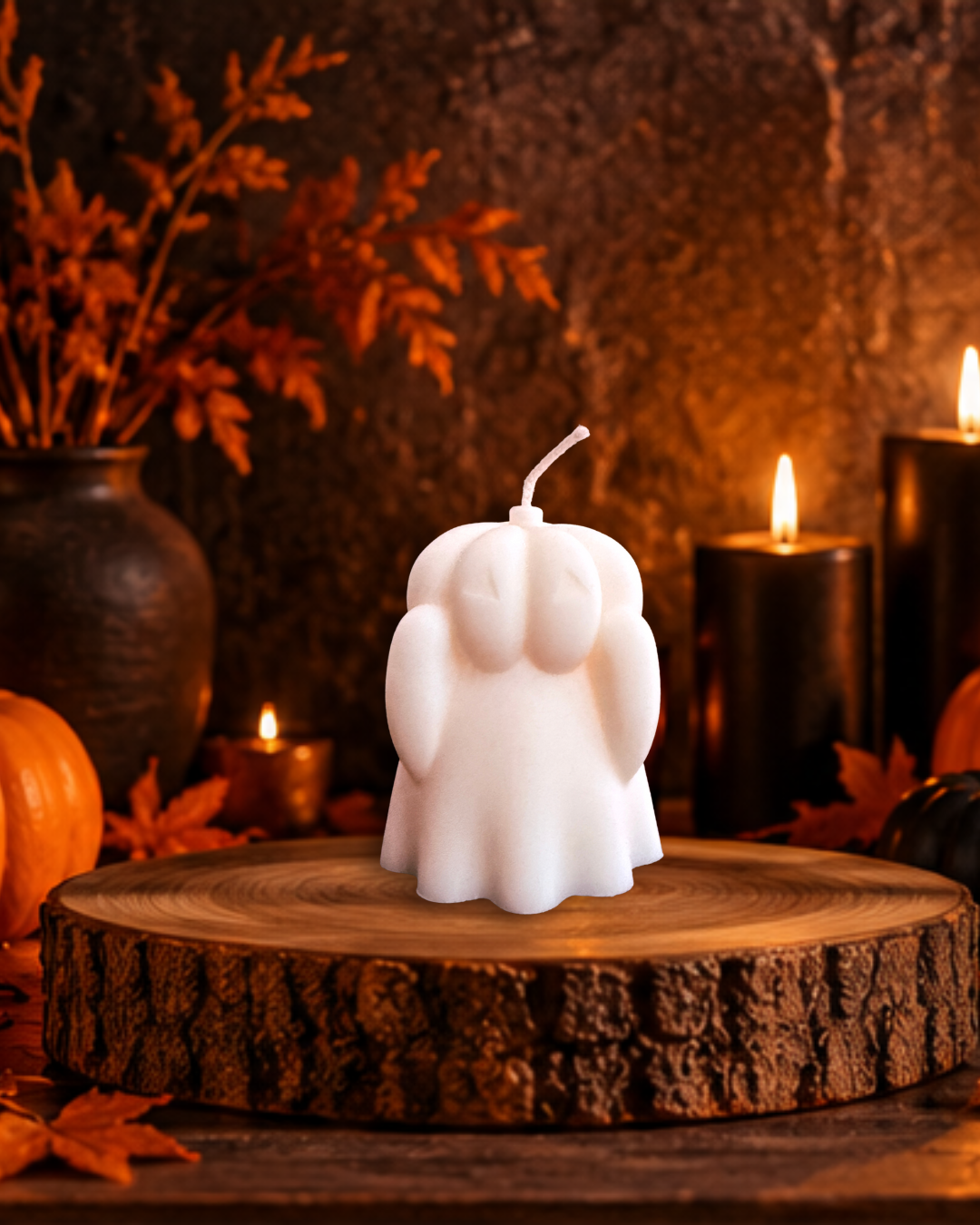 Peek-a-Boo Pumpkin Ghost Halloween Candle